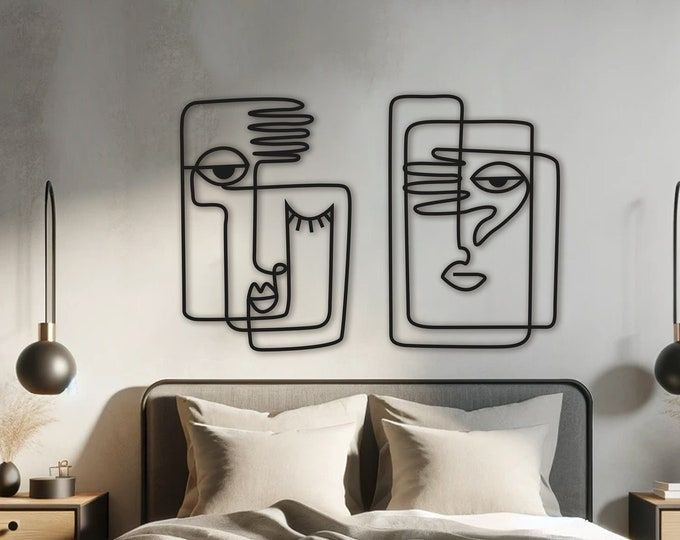 Set x 2  - Adorno de Pared Artesanal en Hierro – Hecho a Mano - Caras Modernas V