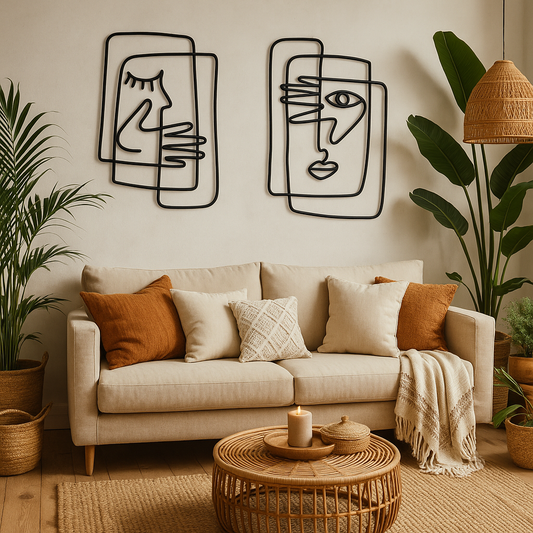 Set x 2  - Adorno de Pared Artesanal en Hierro – Hecho a Mano - Caras Modernas V