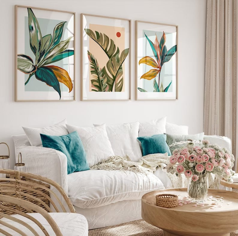 Set x3 Cuadros Abstractos, Flores, Colores