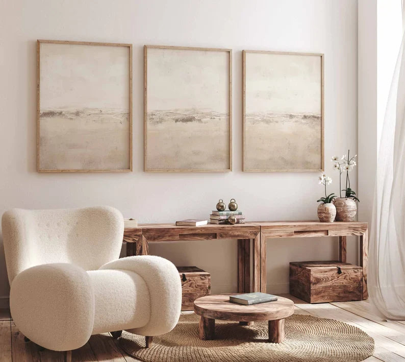 Set x3 Cuadros Abstractos, Beige, Pintura