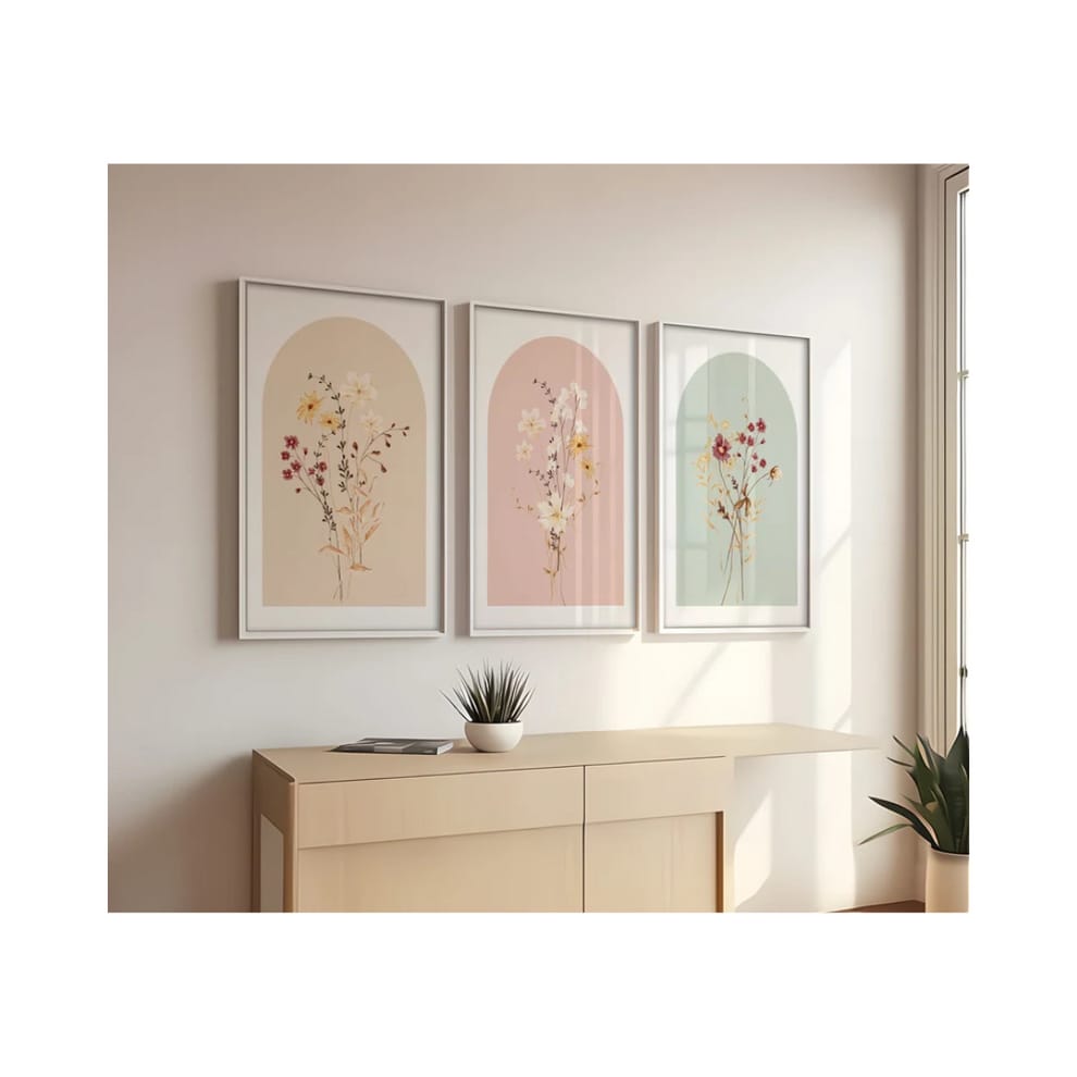 Set x3 Cuadros Diseño Botánico Flores Acuarela