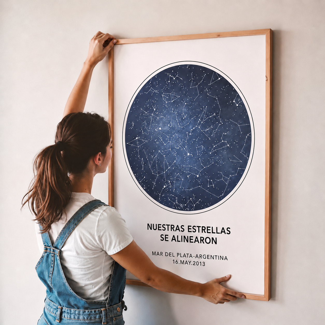 Cuadro Personalizado, Tu propio Diseño, Marco Natural Mapa estelar, fecha especial
