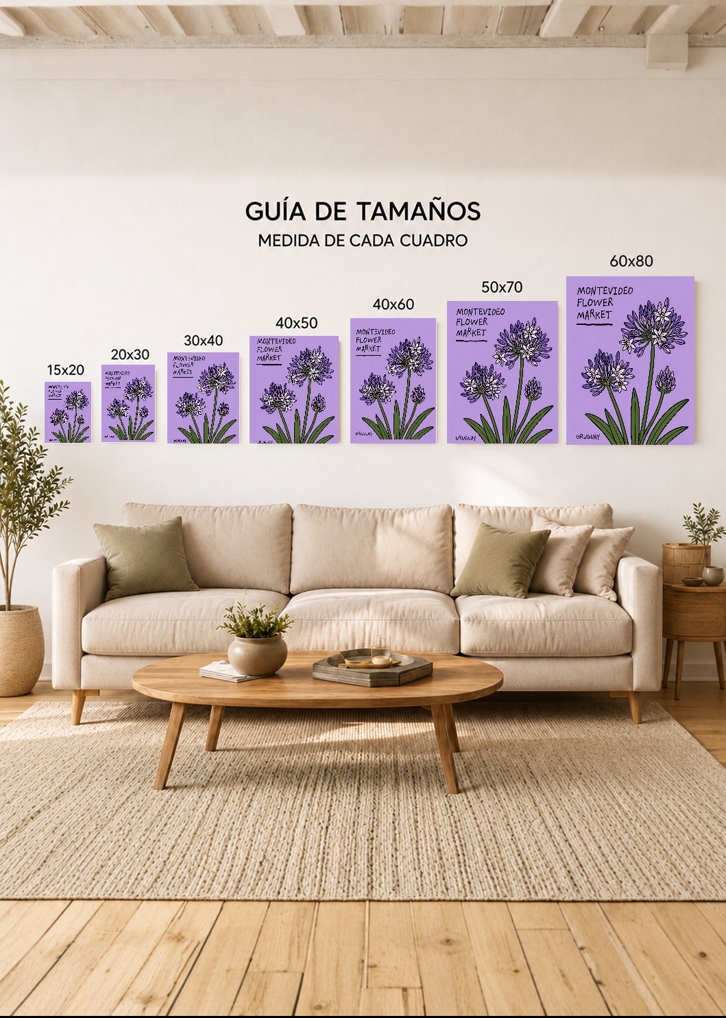 Cuadro Decorativo Sin Marco - MDF 9mm Uruguay Flower Market Montevideo Ceibo Lila - foto 5