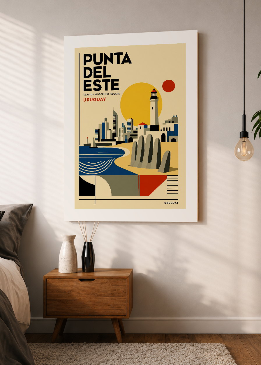 Cuadro Decorativo Sin Marco - MDF 9mm Uruguay Paisaje Geométrico Punta del Este - foto 1