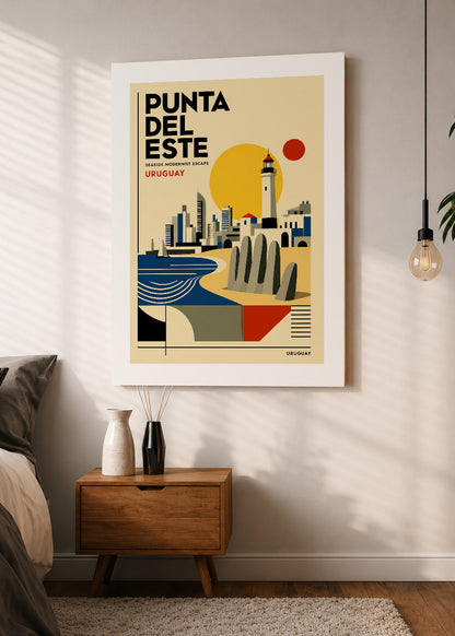 Cuadro Decorativo Sin Marco - MDF 9mm Uruguay Paisaje Geométrico Punta del Este - foto 1