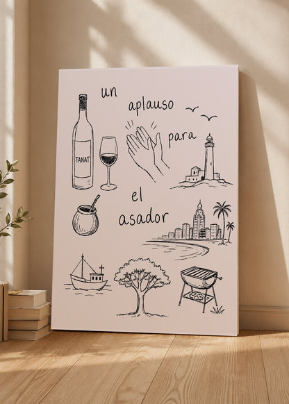 Cuadro Decorativo Sin Marco - MDF 9mm Uruguay Un Aplauso para el Asador Dibujo - foto 3