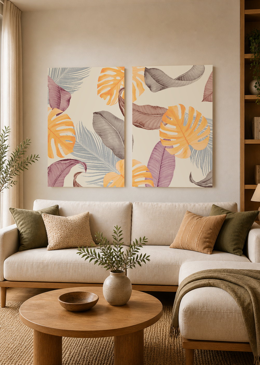 Set x2 Cuadros Decorativos Sin Marco - MDF 9mm Abstractos Dorado Boho Monstera Plantas - foto 2