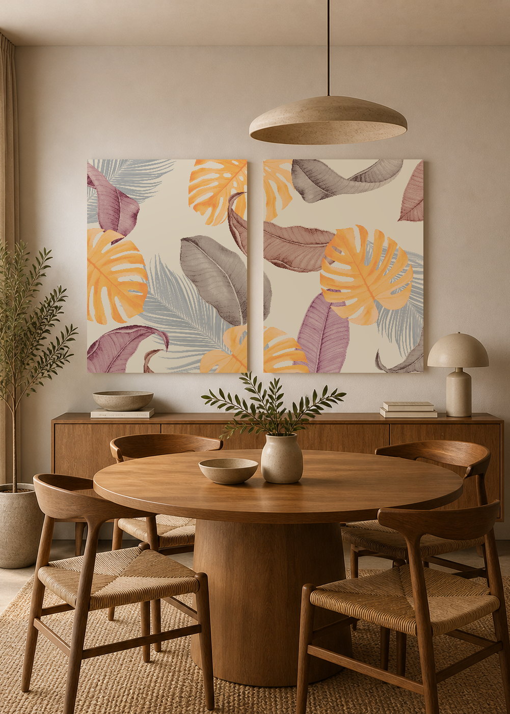 Set x2 Cuadros Decorativos Sin Marco - MDF 9mm Abstractos Dorado Boho Monstera Plantas - foto 3