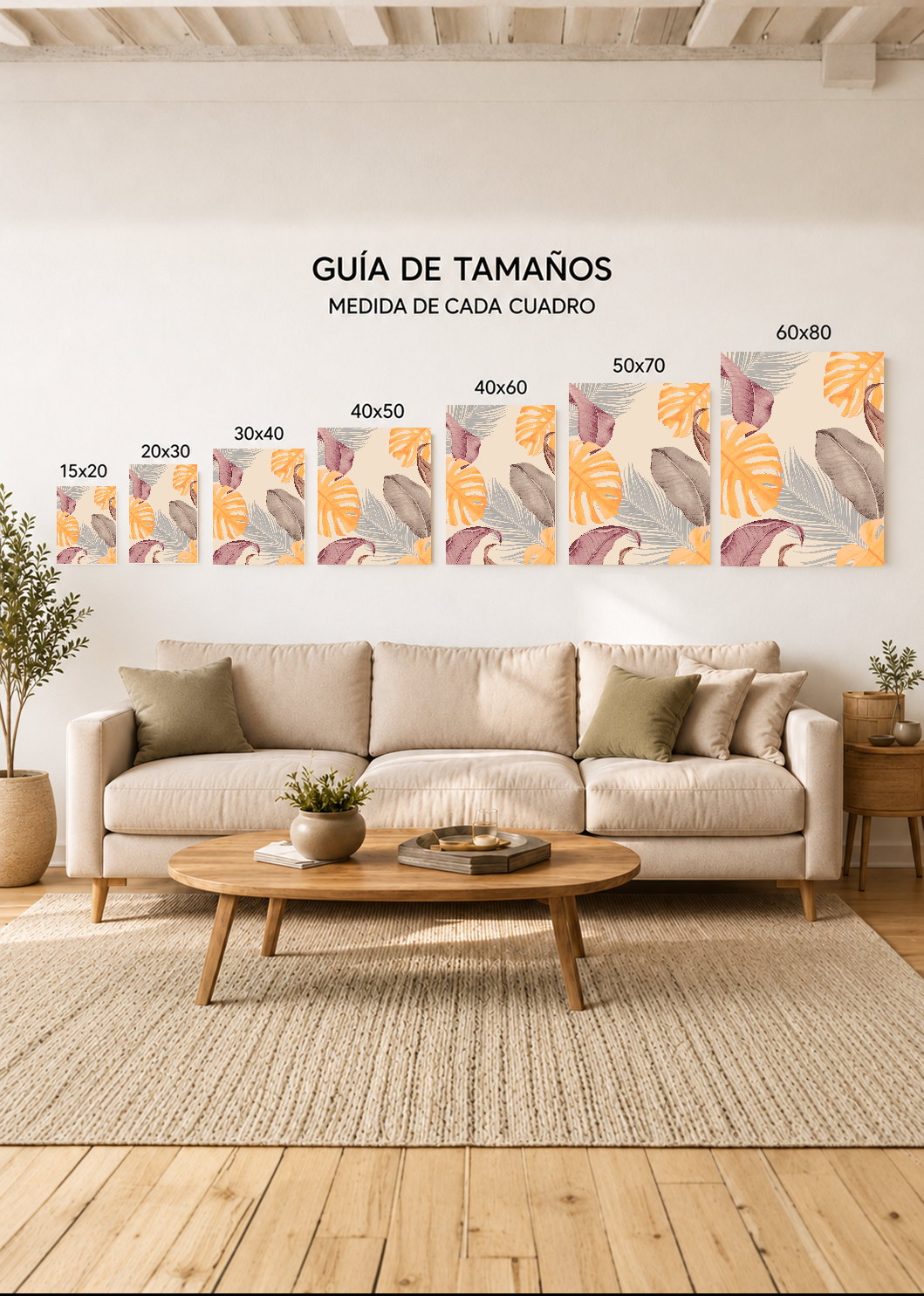 Set x2 Cuadros Decorativos Sin Marco - MDF 9mm Abstractos Dorado Boho Monstera Plantas - foto 4