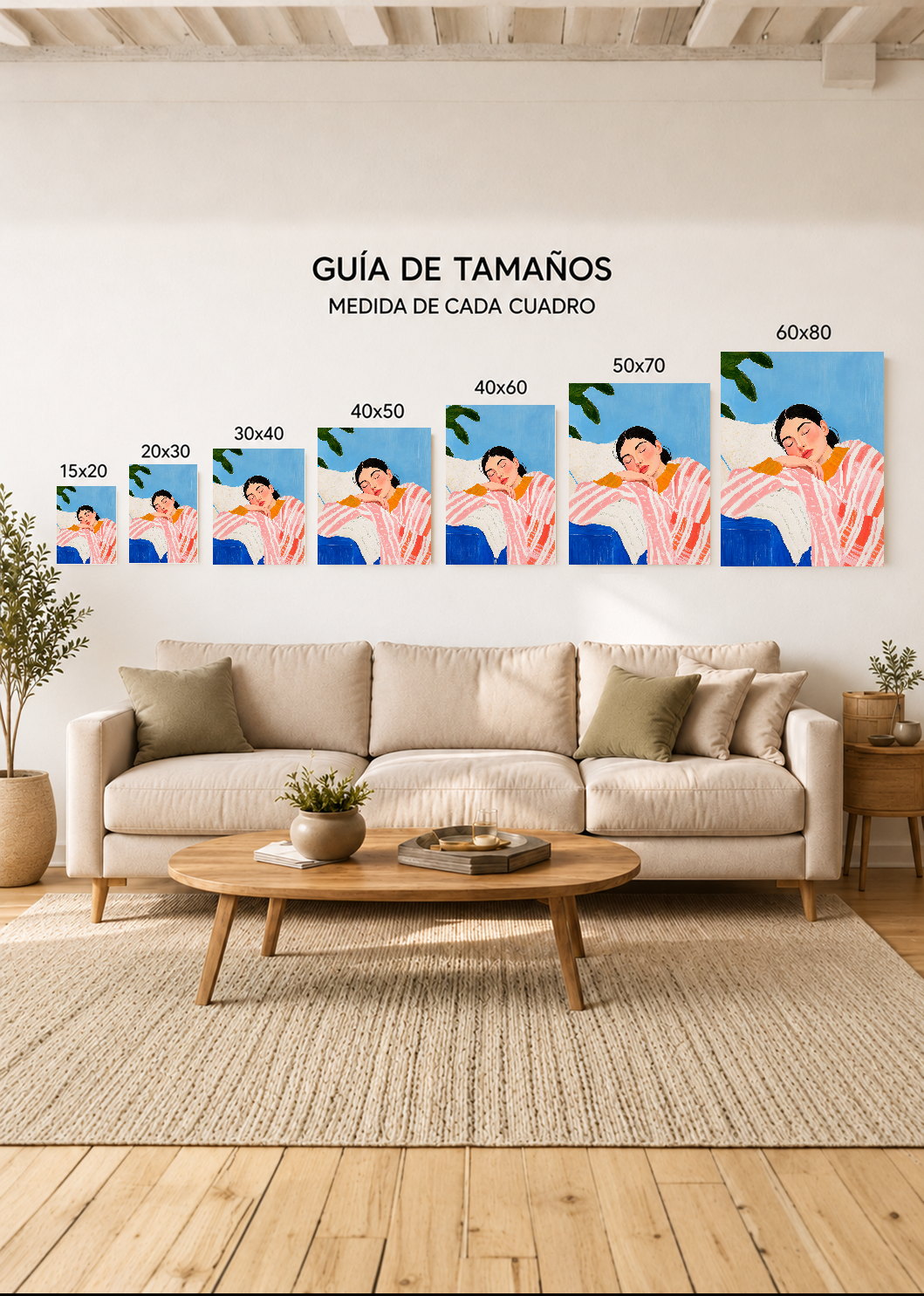 Set x2 Cuadros Decorativos Sin Marco - MDF 9mm Abstractos Ilustraciones Modernas Mujer Dormida - foto 4