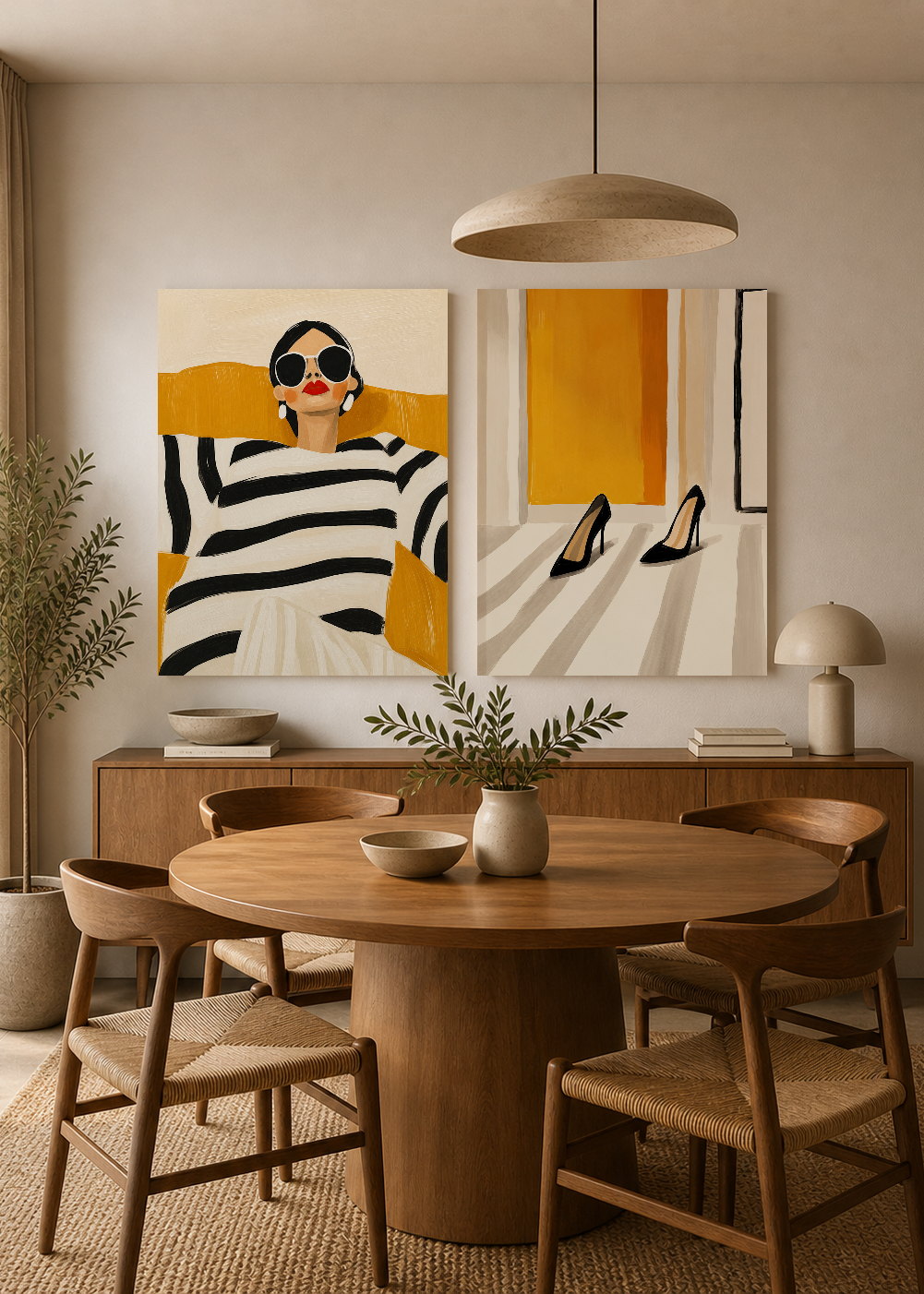 Set x2 Cuadros Decorativos Sin Marco - MDF 9mm Abstractos Ilustraciones Modernas Mujer Tacones Amarillo - foto 3