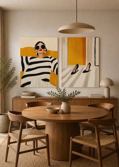 Set x2 Cuadros Decorativos Sin Marco - MDF 9mm Abstractos Ilustraciones Modernas Mujer Tacones Amarillo - foto 3