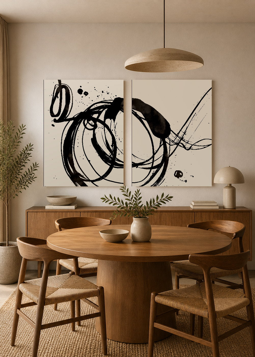 Set x2 Cuadros Decorativos Sin Marco - MDF 9mm Arte Abstracto Black Fondo Beige - foto 3