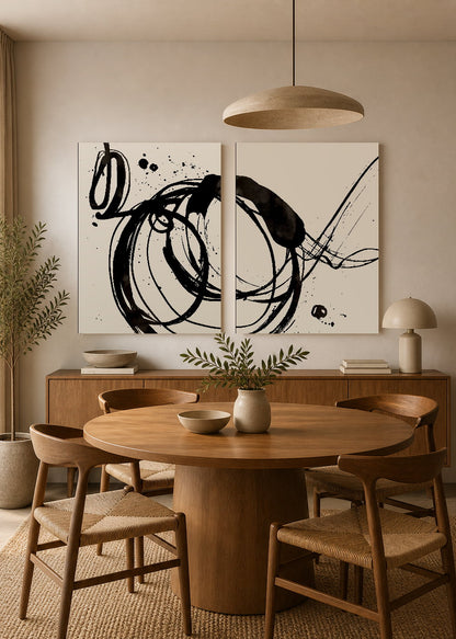 Set x2 Cuadros Decorativos Sin Marco - MDF 9mm Arte Abstracto Black Fondo Beige - foto 3