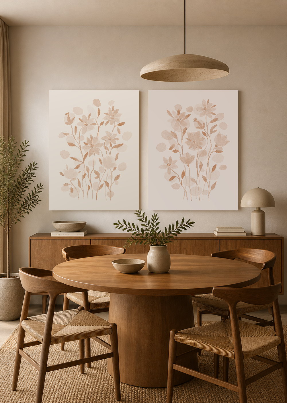 Set x2 Cuadros Decorativos Sin Marco - MDF 9mm Diseños Botánico Flores Beige - foto 3