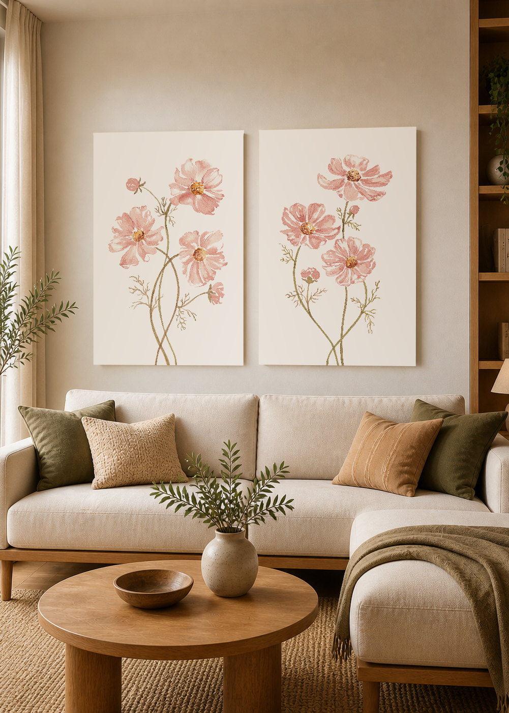 Set x2 Cuadros Decorativos Sin Marco - MDF 9mm Diseños Botánico Flores Rosa - foto 2