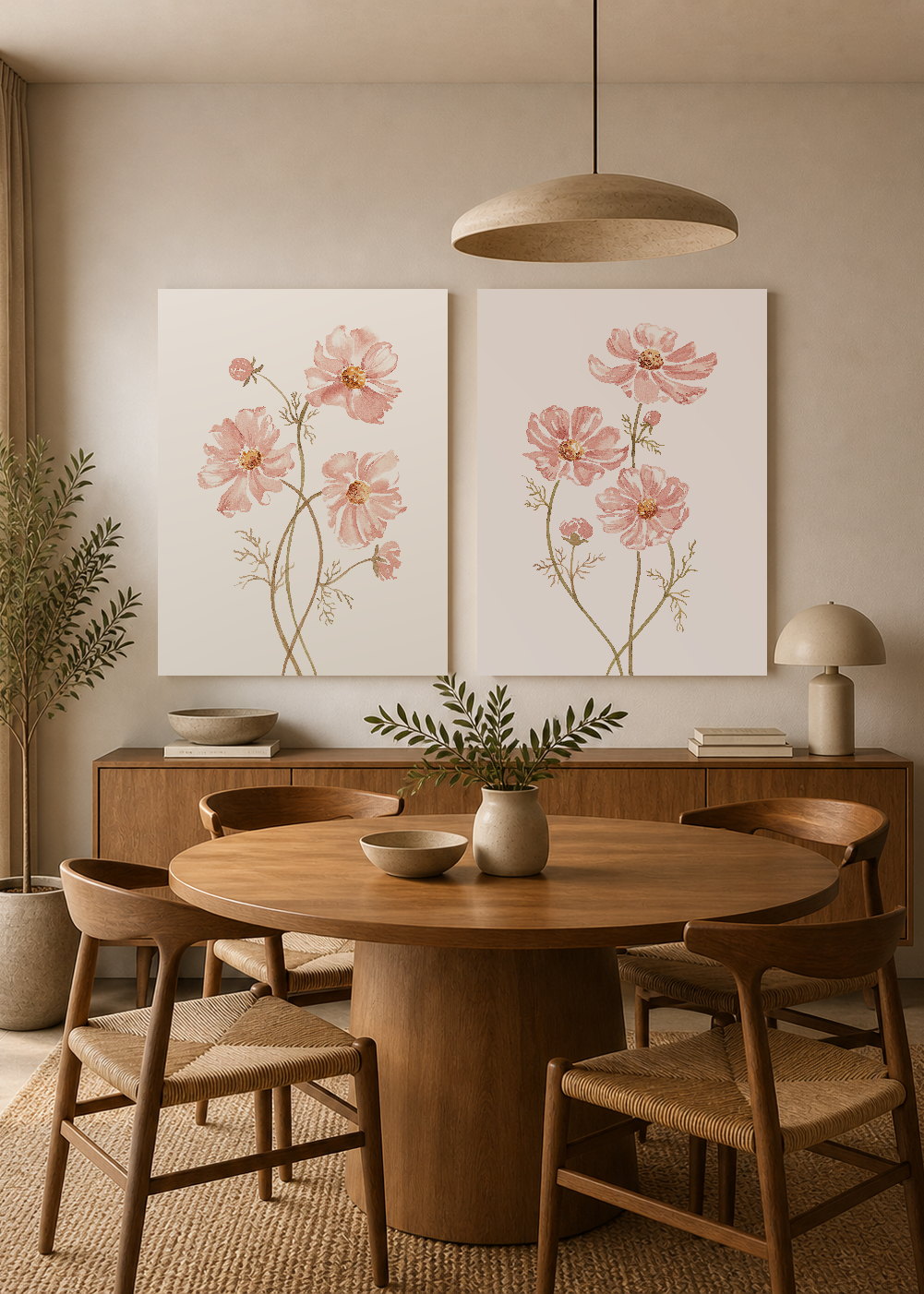 Set x2 Cuadros Decorativos Sin Marco - MDF 9mm Diseños Botánico Flores Rosa - foto 3