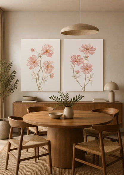 Set x2 Cuadros Decorativos Sin Marco - MDF 9mm Diseños Botánico Flores Rosa - foto 3