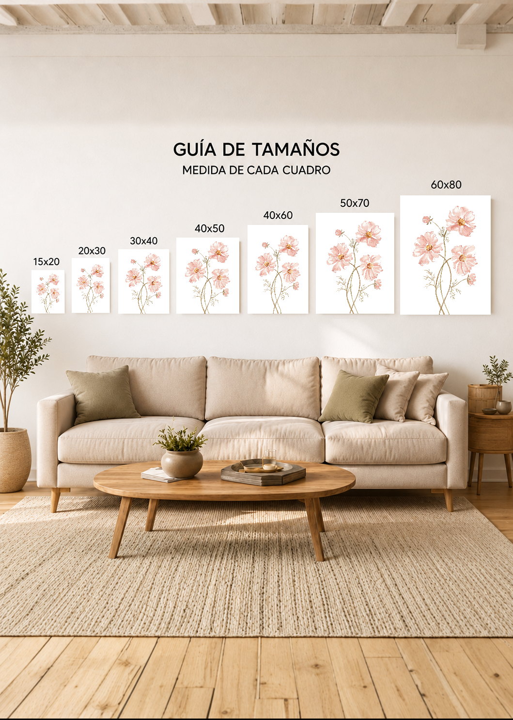 Set x2 Cuadros Decorativos Sin Marco - MDF 9mm Diseños Botánico Flores Rosa - foto 4