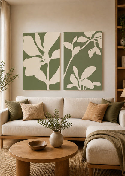 Set x2 Cuadros Decorativos Sin Marco - MDF 9mm Diseños Botánico Flores Verde Salvia - foto 2
