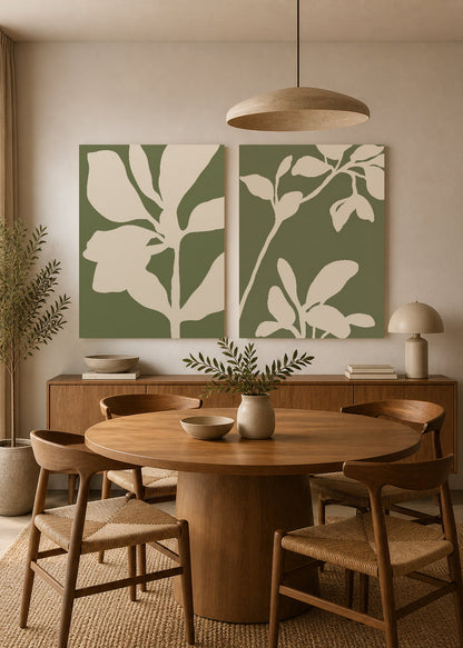 Set x2 Cuadros Decorativos Sin Marco - MDF 9mm Diseños Botánico Flores Verde Salvia - foto 3
