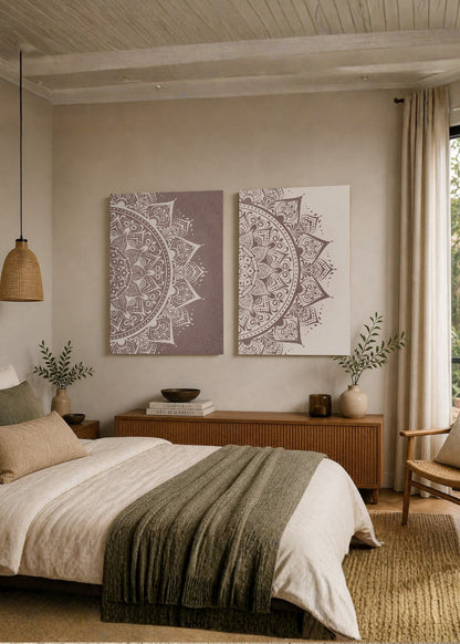 Set x2 Cuadros Decorativos Sin Marco - MDF 9mm Mandala Gris y Blanco - foto 1