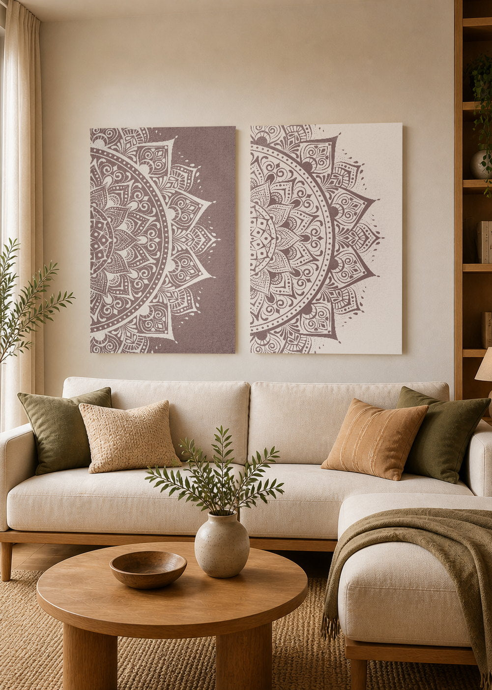 Set x2 Cuadros Decorativos Sin Marco - MDF 9mm Mandala Gris y Blanco - foto 2