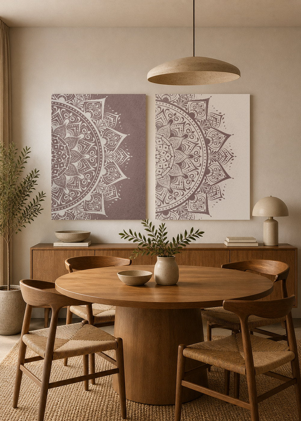 Set x2 Cuadros Decorativos Sin Marco - MDF 9mm Mandala Gris y Blanco - foto 3