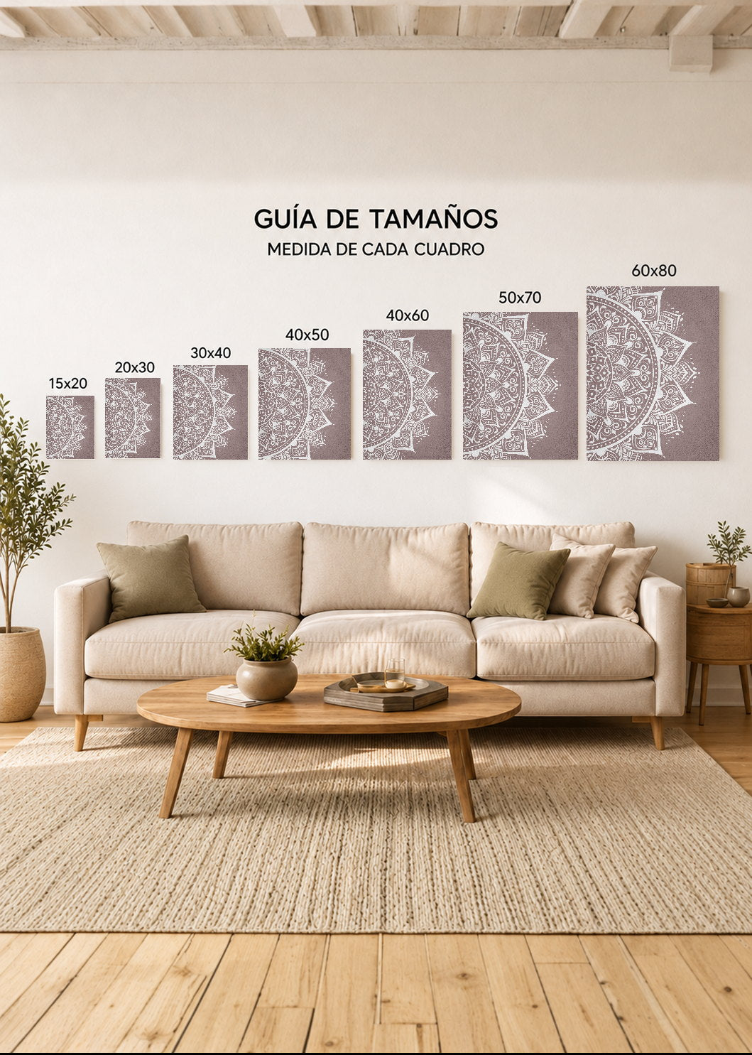 Set x2 Cuadros Decorativos Sin Marco - MDF 9mm Mandala Gris y Blanco - foto 4