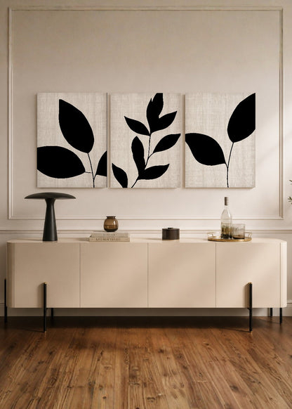 Set x3 Cuadros Decorativos Sin Marco - MDF 9mm Abstractos Blanco y Negro Flores - foto 1