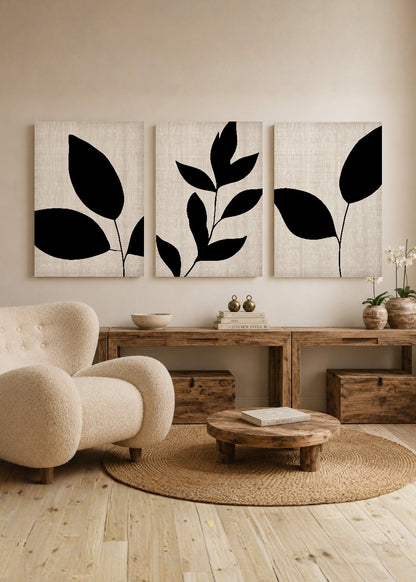 Set x3 Cuadros Decorativos Sin Marco - MDF 9mm Abstractos Blanco y Negro Flores - foto 2