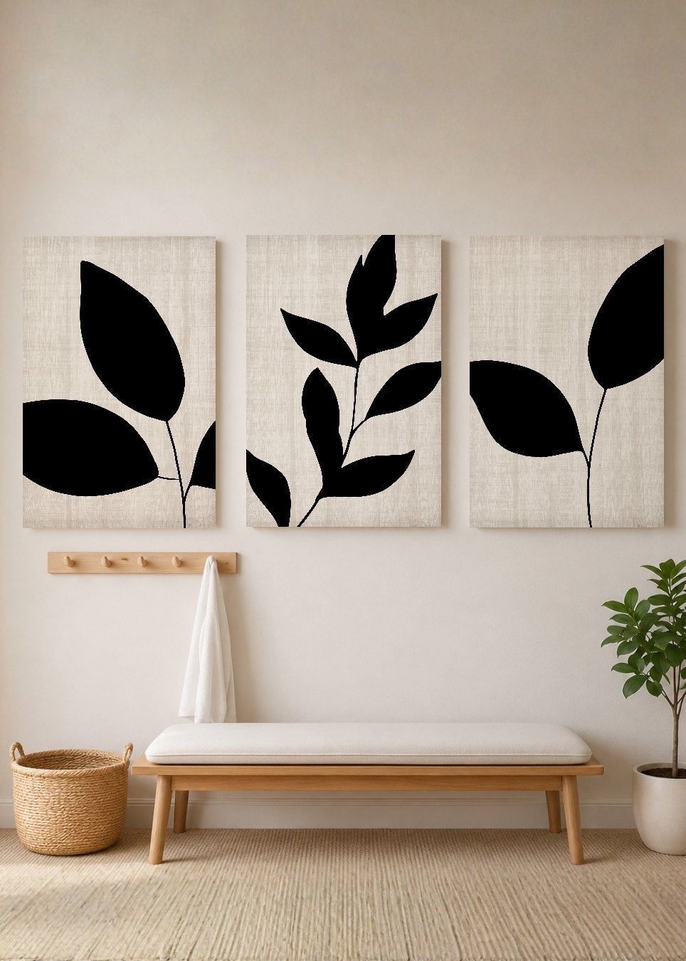 Set x3 Cuadros Decorativos Sin Marco - MDF 9mm Abstractos Blanco y Negro Flores - foto 3