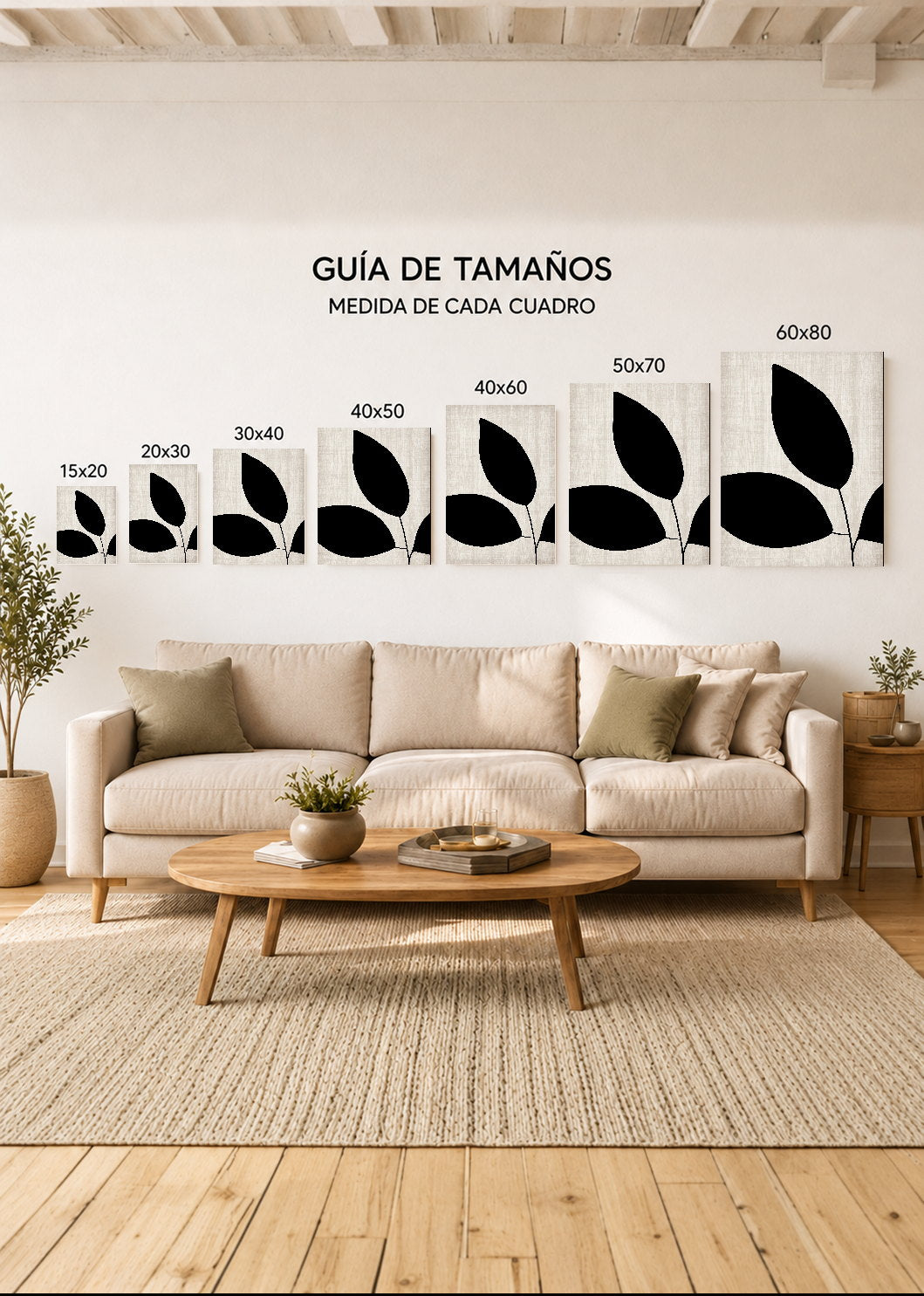 Set x3 Cuadros Decorativos Sin Marco - MDF 9mm Abstractos Blanco y Negro Flores - foto 4