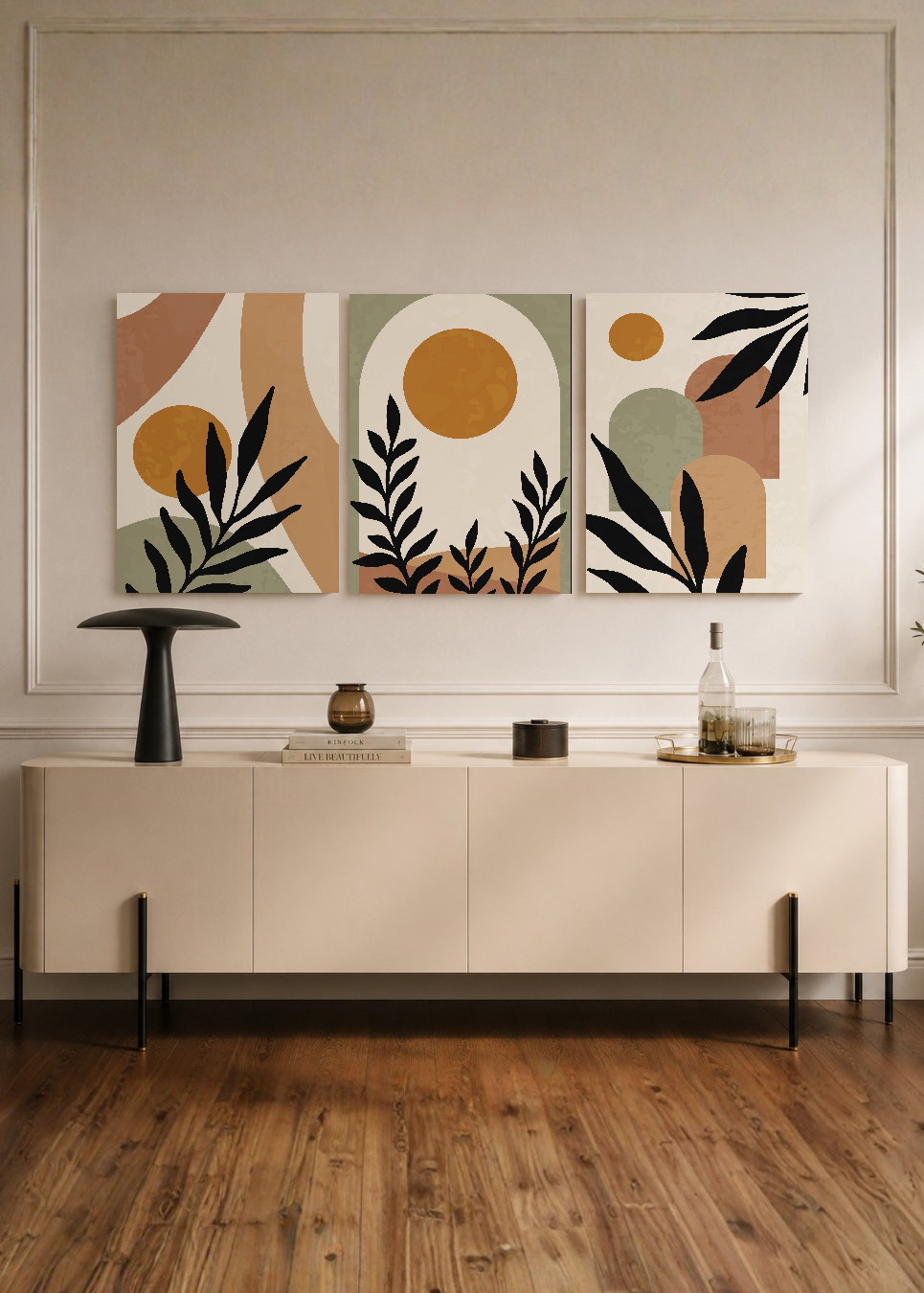 Set x3 Cuadros Decorativos Sin Marco - MDF 9mm Abstractos Boho Plantas - foto 1