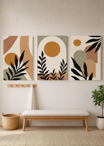 Set x3 Cuadros Decorativos Sin Marco - MDF 9mm Abstractos Boho Plantas - foto 3