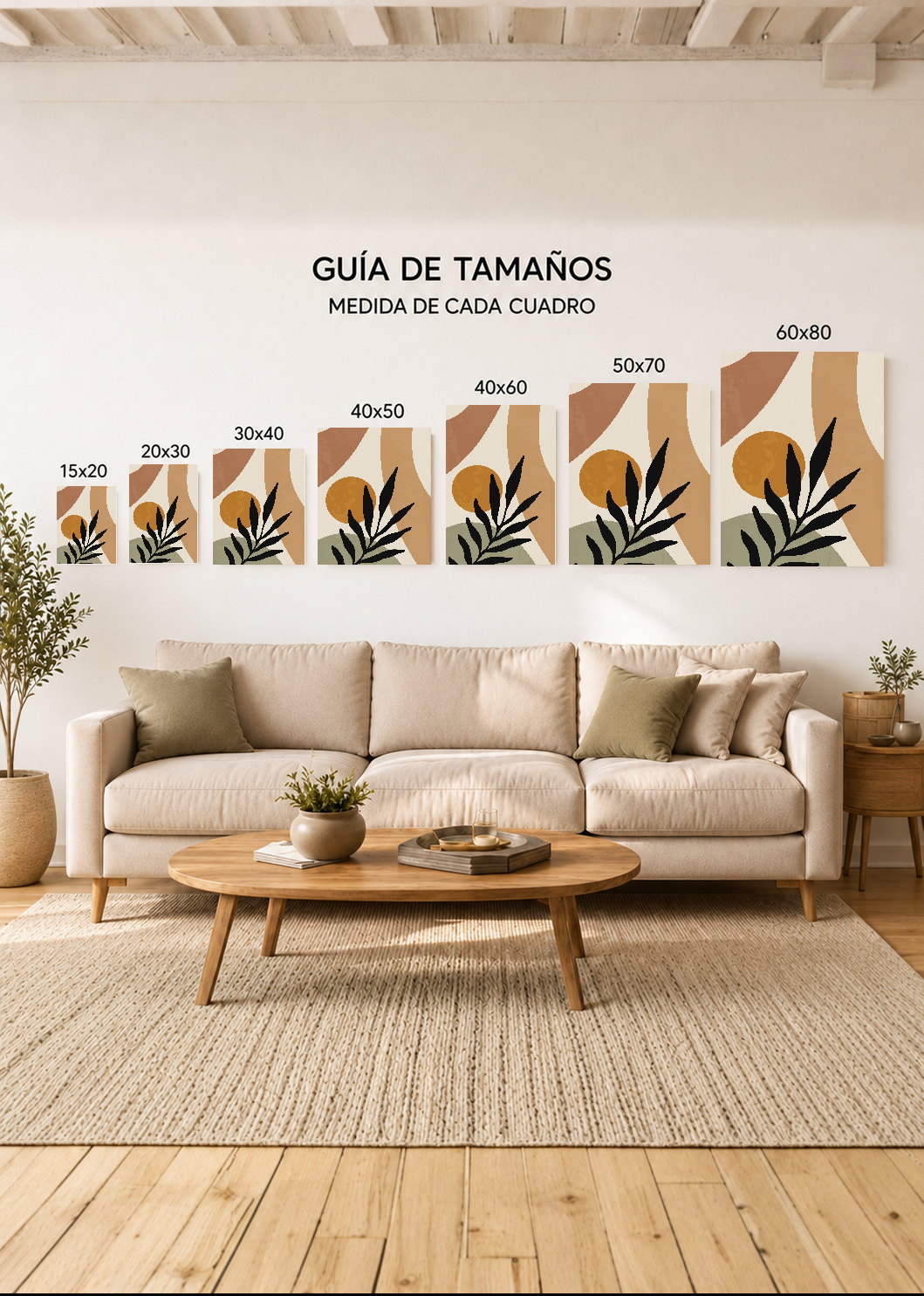 Set x3 Cuadros Decorativos Sin Marco - MDF 9mm Abstractos Boho Plantas - foto 4