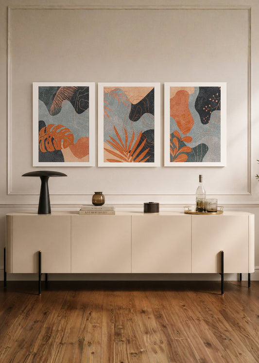 Set x3 Cuadros Decorativos Sin Marco - MDF 9mm Abstractos Colores Azul Naranja - foto 1