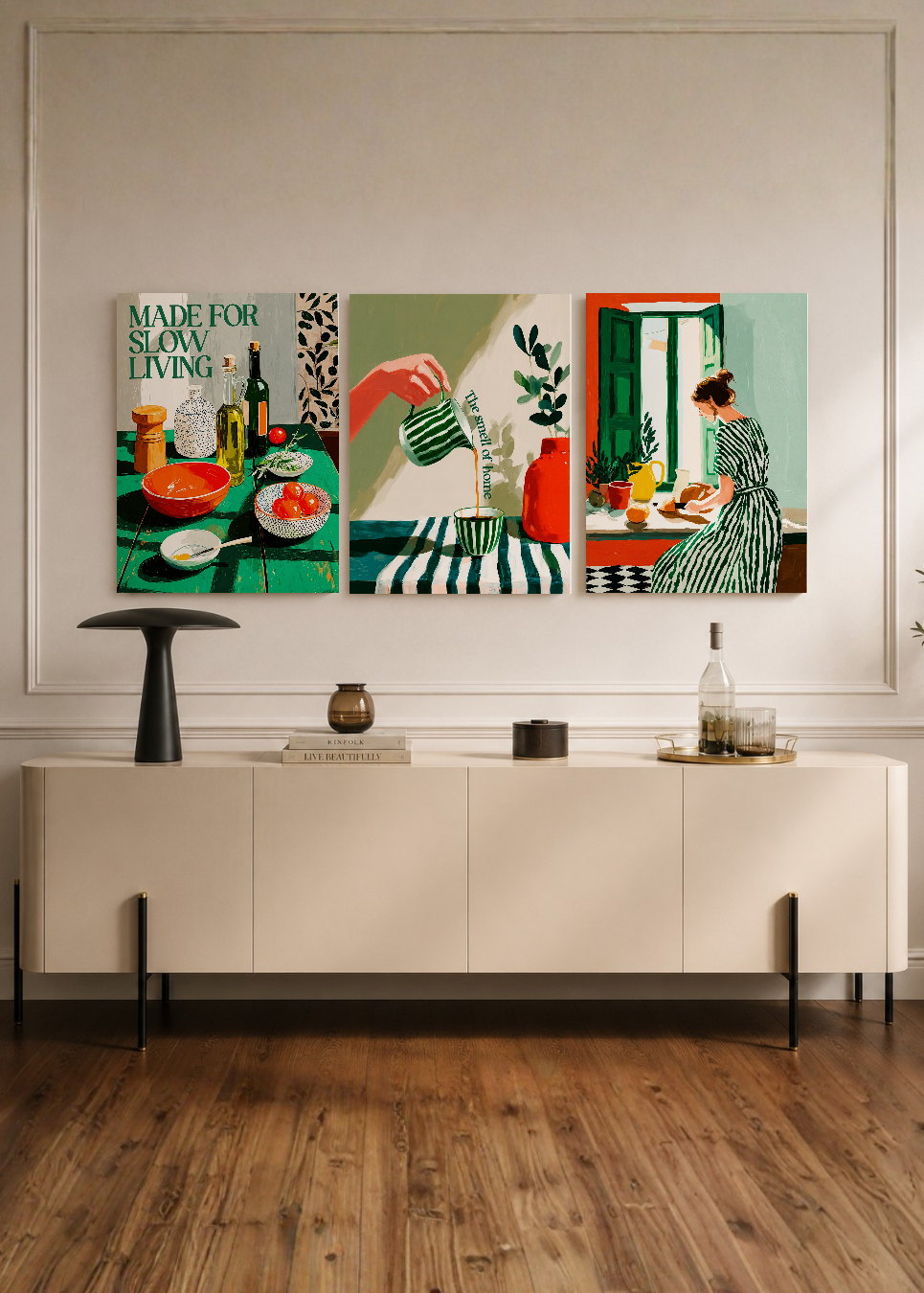 Set x3 Cuadros Decorativos Sin Marco - MDF 9mm Abstractos Ilustración Cocina - foto 1