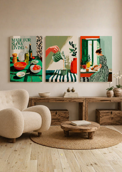 Set x3 Cuadros Decorativos Sin Marco - MDF 9mm Abstractos Ilustración Cocina - foto 2