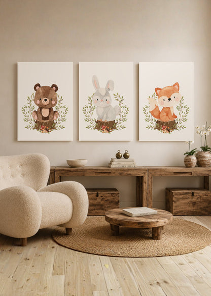 Set x3 Cuadros Decorativos Sin Marco - MDF 9mm Abstractos Kids Infantil Osito Conejo y Zorrito - foto 2