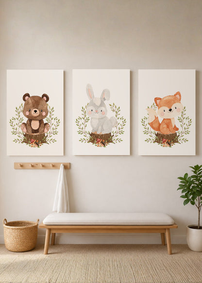 Set x3 Cuadros Decorativos Sin Marco - MDF 9mm Abstractos Kids Infantil Osito Conejo y Zorrito - foto 3