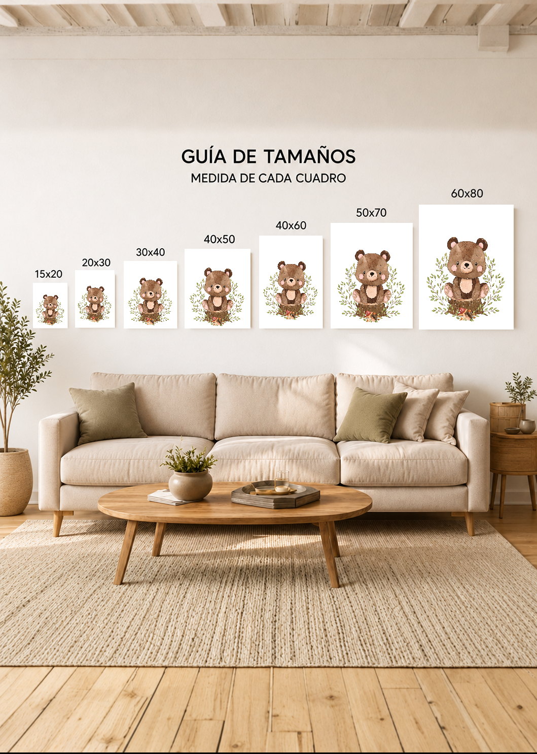 Set x3 Cuadros Decorativos Sin Marco - MDF 9mm Abstractos Kids Infantil Osito Conejo y Zorrito - foto 4
