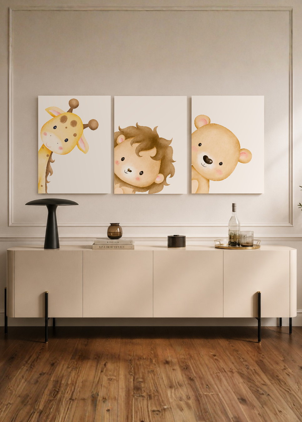 Set x3 Cuadros Decorativos Sin Marco - MDF 9mm Abstractos Kids Infantil Osito León - foto 1