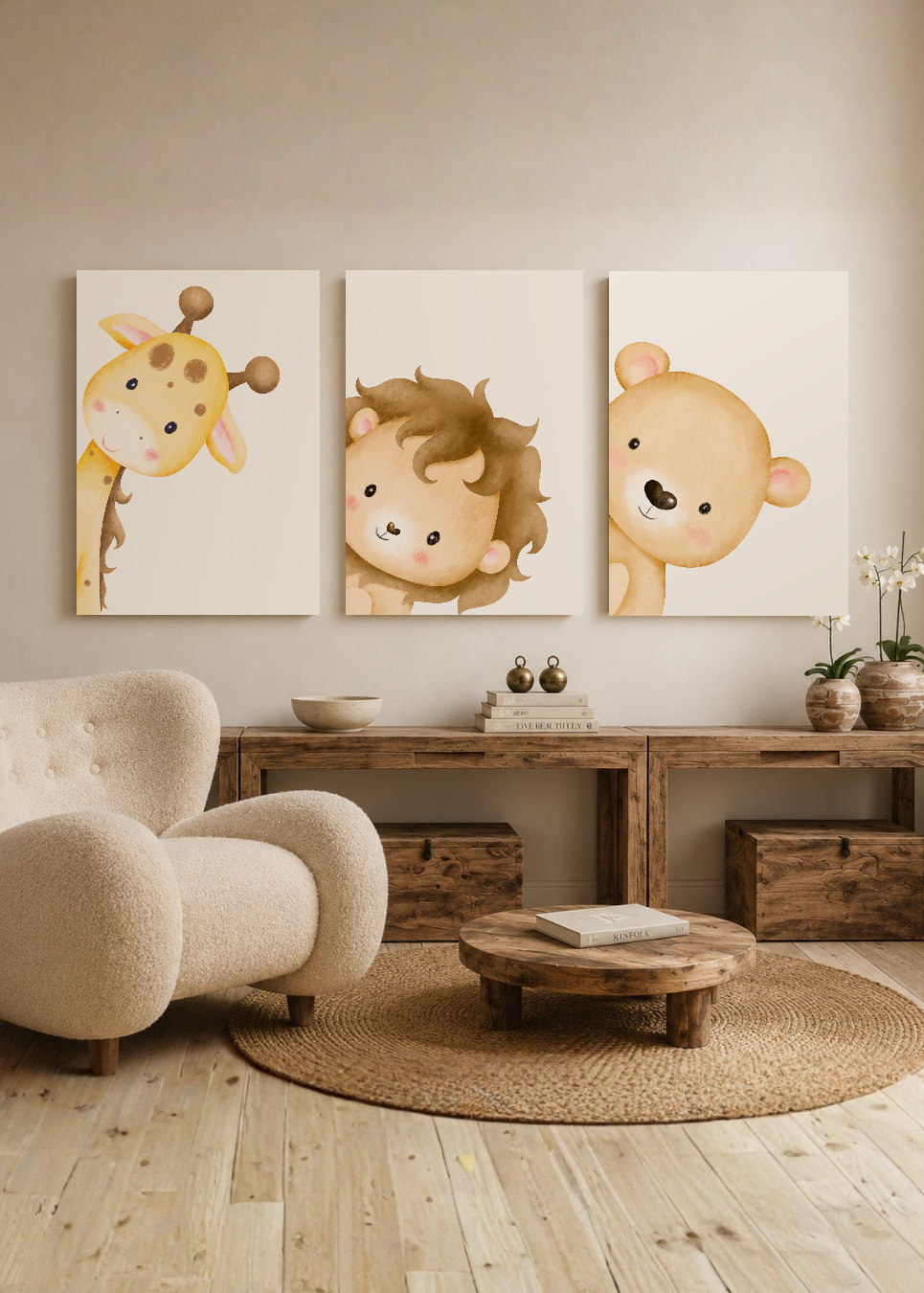 Set x3 Cuadros Decorativos Sin Marco - MDF 9mm Abstractos Kids Infantil Osito León - foto 2