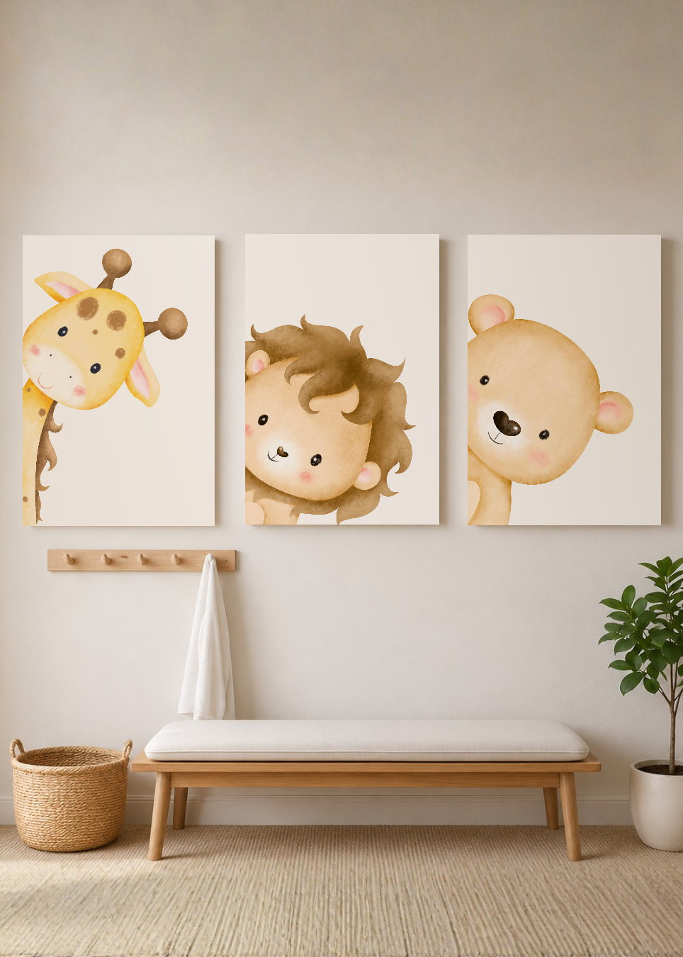 Set x3 Cuadros Decorativos Sin Marco - MDF 9mm Abstractos Kids Infantil Osito León - foto 3