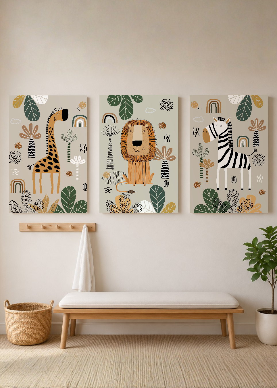Set x3 Cuadros Decorativos Sin Marco - MDF 9mm Abstractos Kids Infantil Selva León Jirafa Cebra - foto 3