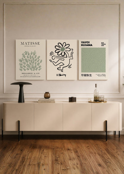 Set x3 Cuadros Decorativos Sin Marco - MDF 9mm Abstractos Matisse Yayoi Kusama Verde - foto 1