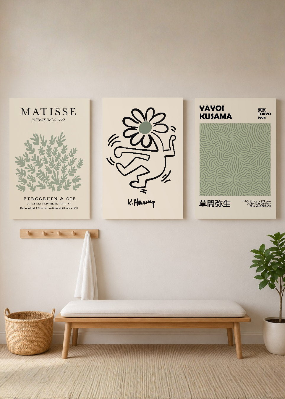 Set x3 Cuadros Decorativos Sin Marco - MDF 9mm Abstractos Matisse Yayoi Kusama Verde - foto 3