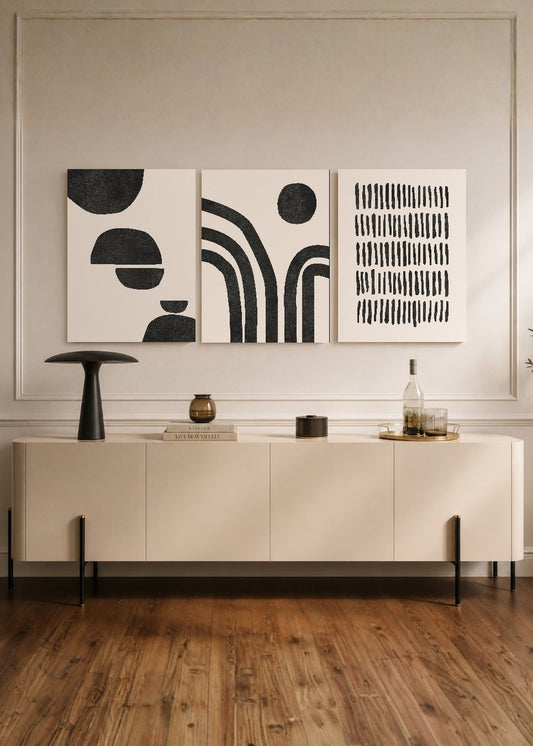 Set x3 Cuadros Decorativos Sin Marco - MDF 9mm Abstractos Paisaje Blanco y Negro - foto 1