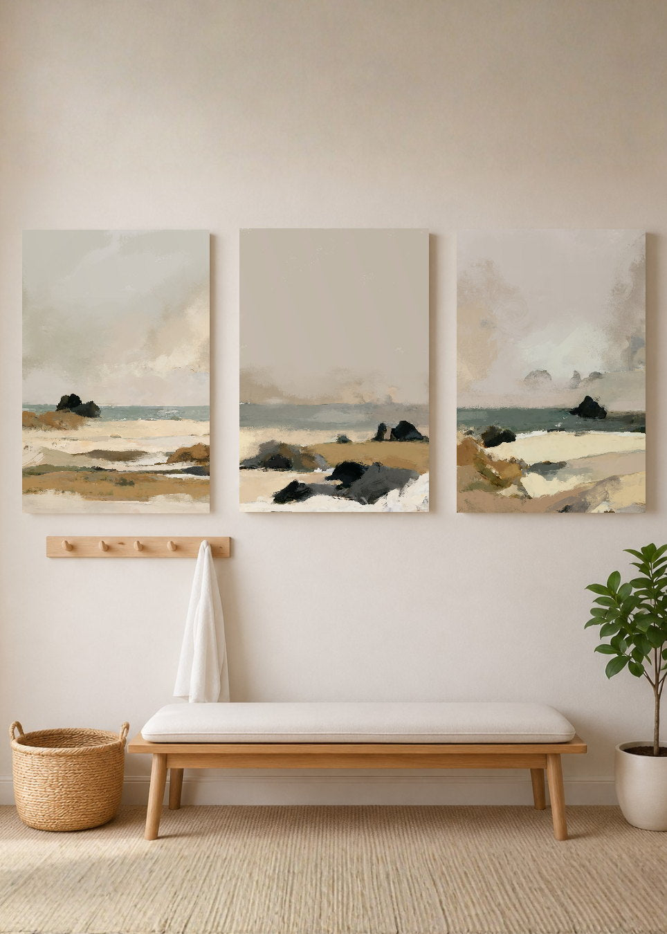 Set x3 Cuadros Decorativos Sin Marco - MDF 9mm Abstractos Pintura Beige - foto 3